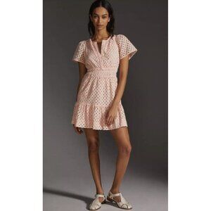 Anthropologie Somerset Eyelet Mini Dress Pink Womens Sz XS NEW $160